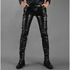 Idopy Halloween Show Mens Gothic Punk Party Costume Faux Leather Pants Pu Gold Zipper Hip Hop Black Sansers Male 240419