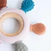 1pc gıda sınıfı bebek silikon teether dümen şekil ahşap halka diş çıkarma oyuncakları bpa ücretsiz bebek çiğneme hemşirelik oyuncak doğumlu hediyeler 240420