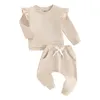 Roupas de roupas 2pcs roupas de menina de menina conjunta de cor sólida bagunça de mangas compridas camisola de moletom de melhor calça infantil infantil infantil