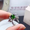 Klusterringar FS Natural Chrome Diopside S925 Sterling Silver Bow Ring Green Gemstone For Women Classic Jewelry Style With Certificate