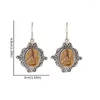 Boucles d'oreilles en pendaison rétro et élégants pendentifs en pierre ambrée adaptés aux dames après l'après-midi