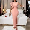 Party Dresses Elegant Womens Cold Shoulder Sexy Chic Pink Cocktail Slim Fit O-Collar Short Sleeve Design Bodycon Maxi Dress