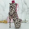حذاء الرقص Auman Ale 20cm/8inches من جلد الغزال Leopard Print Apper Sexy Eyes Seotic High High Platform Party Women Boots Poots 103