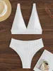 Damskie stroje kąpielowe Zmarszczone V Neck High Tail Bikini 2024 Kobiet Swimsuit Kobiety Dwuczęściowe kątowe kostium kąpielowy Swim Beach Wear