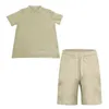 Herren Tracksuits Casual Men Summer Outfit Set mit V-Ausschnitt T-Shirt Wide Leg Shorts Elastic Taille Draw String Waffel