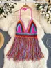 Singreiny Halter Vacation Camisole Femmes Sans manches Backless Sexy Tank Bohemian Retro Hook Flower Hollow Out Tassel Tops 240430