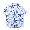 Men's Casual Shirts Men Hawaiian Shirt Hip Hop Streetwear Starfish Print Blue Beach Short Sleeve Women Y2k Aloha Thin Tops Unisex