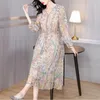 Robes de fête 2024 Boho Floral Silk V-Neck Bandage Long Robe Women's Elegant Casual Automne Automne Corean Fashion Bodycon