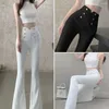 Damesbroeken mode 2024 hoge taille slanke flare vrouwen casual streetwear lange broek femme pantalones v362