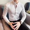 Camisas de Hombre trabalham use camisas sociais de manga longa sólidas para homens roupas fit slim fit formal vestido camisas grandes tamanho 5xl 240416