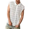 Мужские майки Tops 2024 Summer Sexy Hollow Out Mens Cardigan Vintage Lapel Zip-Up Рубашки для мужчин модной вышивкой прозрач