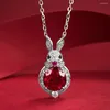 Pendants Venregem 18K Or blanc rond Cut 8 mm Ruby High Carbone Diamonds Gemollaces Pendant 925 Bijoux en argent sterling