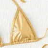 Kobiety bikini stroje kąpielowe seksowne diamentowe mikro -stringi złoty błyszczący strój kąpielowy Kobiet sznur halter trójkąt 2024 kostium kąpiel