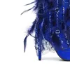 Bottes Designer Trend Femmes 2024 Point Toe Knee High dames Automne Hiver Luxury Robe Chaussures Blue Feather Botas Mujer