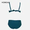 Damskie stroje kąpielowe Homgao Push Up Women Dwuczęściowy vintage strój kąpielowy Solidny Ruche Bikini z wysokiej talii z dennymi kostiumami kąpielowymi plażowymi