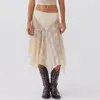 Юбки женская миди -кружевная юбка элегантная цветочная смесь через эластичную талию асимметрично для вечеринки клубной одежды