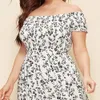 Kvinnor Summer Plus Size Dress Chest Wrapped Short Sleeve Split Flowy Hem Off Shoulder Print Maxi Boho Streetwear 240425