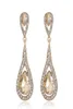 Luxury Designer Teardrop Champagne Crystal Drop Earrings For Women Gold Color Dangle Charm Long Earings Bridal Wedding Jewelry3916203