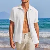 Camisas casuais masculinas vestem camisa diariamente férias masculinas de poliéster de manga curta de verão de verão de praia de praia colarinho universal