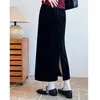 Faldas 2024 El elegante negro A-Línea de mujeres Falda larga estiramiento de cintura alta y vintage Pleuche Party Femme Faldas Jupe Saia
