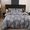 Bettbedeckungssatz Set Polyester floralgrau botanisch weiches Luxusdesign mit Blättern und Kissenbetten Doppelkönig Queen Size 240420
