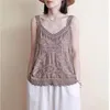 Tanks pour femmes Summer Femme Butterfly and Flowers Printed Cotton Linen Suspender Gil Gest Top