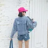 Femmes enrober Cartoon Sticker Broidered Sequin Court Denim Veste denim Bowknot Top 240426