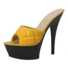 Slippers timetang 14,5 cm talons hauts minces à l'extérieur des diapositives pour les femmes 4,5 cm ultra plate-forme Peep toe check shoe sandales d'été sucrées