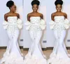 Élégant blanc Aso Ebi Robes de soirée sans bretelles Sirène Sweeping Train Prom Robe Peplum Retour 2017 Africain Women Formal Gowns8919920
