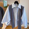 Blouses de châle à rayures en vrac Blusas Mujer printemps automne vintage top 2024 chemises pour femmes Chemise Femme Y2k Blouse Corée