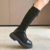 Boots Elastic Women's Shoes 2024 Spring And Autumn Fashion Knitted Lace-up Thick-soled Non-slip Long