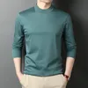 100% merceriseerde katoenen vlakte T -shirt mannen Turtleneck lange mouw winter onderhirt Koreaanse kleding man solide kleur hoge kwaliteit xl 240424