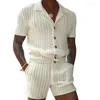Men's Tracksuits Sets Summer Casual Vertical Stripe Suit Slim Lapel Short Sleeve Button Shirt Shorts Mens Wool Clothes Wholesale