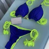 Dames badmode 2 stks/set backless touw halter riem split tassel bikini set geprinte sexy driehoek badpak badpak push omhoog