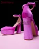 Chaussures habillées surkova Velvet rose irrégulier chunky talon mariage haute plate-forme fuchsia pompes de luxe rond