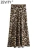 Signe Zevity 2024 Women Vintage Leopard Stampa Casual Slip Midi Midi Skirt Faldas Mujer Female Chic Zipper A Line Vestidos Qun316