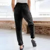 Pantalon féminin vêtements vintage en velours côtelé les poches de taille haute élastique