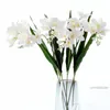 Декоративные цветы 1pc моделирование настоящее прикосновение снежная орхидея искусственные композиции свадебная свадебная букура