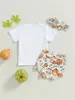 Kledingsets schattige baby Halloween -kostuumset korte mouwbrief afdrukken t -shirt pompoen shorts en hoofdband - perfect voor babymeisjes