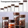 Förvaringsflaskor transparent glas med lock diverse korn Acacia trätank split flaska tät kan krydda burkar krukor