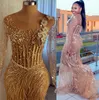 Aso Ebi 2024 Gold Sircaid Prom Dress Crystals perlé Voir tout au long de la soirée formelle Deuxième réception 50e anniversaire Robes de fiançailles Robe Robe de Soiree es