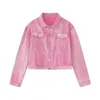 Male Pink Denim Suits Two-piece Casual Denim JacketStraight Pants Korean Fashion Single Breasted Set Jeans Women High Street 240424