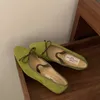 Vrouwen platschoenen mode rood groen ronde teen ondiepe slip op dames ballerinas schoenen boog-knoop zachte slose Mary Jane schoenen 240424