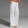 Pantalon féminin lin coton d'été pour femmes vintage lâche basique haute taille pantalon de jambe blanc rose blanc décontracté pantalones de mujer