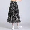 Röcke Damenrock 2024 Sommer Chiffon Blumen elastischer Taille Elegant Sweet Lose Fit Casual Korean A-Line Long 9153