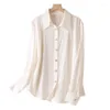 Camicette femminili 2024 Spring/Autunno 93%Silk Naturale Elastico Doppio Qiao Satin White Solido Solido Shirt a maniche lunghe
