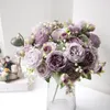 Dekorative Blumen realistische Seiden Pfingstros Biegebouquet Home Decor Accessoires Hochzeitsparty Scrapbooking gefälschte Pflanzen DIY POM Künstliche Rosen