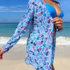 Dames badmode voorjaar zomer micro bikini zwempak vrouwen geprinte gaas zonbeschermend shirt push up driedelige set sexy badpak