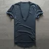 Zecmos Deep V Шея футболка мужчины простые v-образные футболки для мужчин модные сжатие топ Toe Tees День отцов мужчин 240429