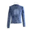 Damesjassen 2024 Aankomst lente antumn denim vintage diamanten casual jas jas voor bovenkleding jeans vrouw 4